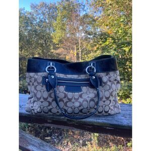 Coach Penelope Signature shoulder bag in brown monogram canvas and black leather